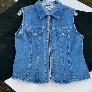 Woman's Medium Vintage Blue Jean Vest with Velveteen Collar
